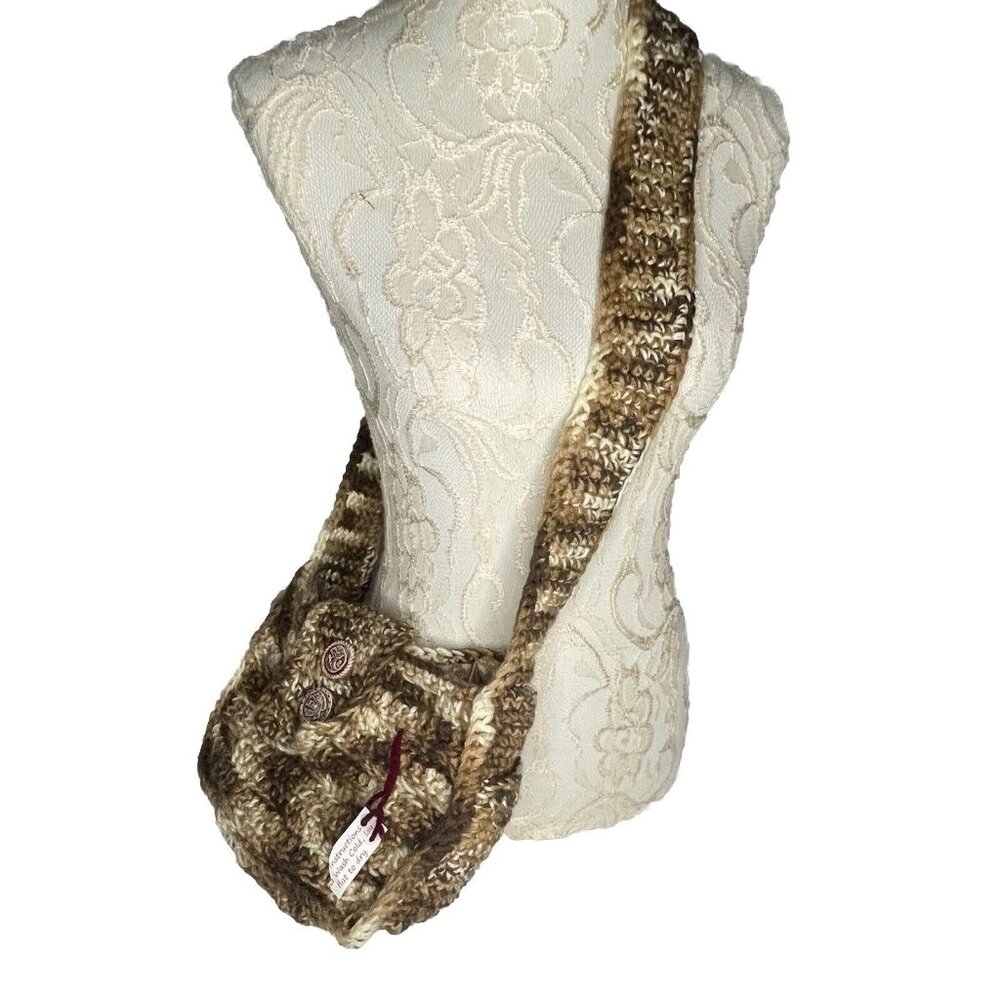 Hand Crochet Large Shoulder Bag Varigated Yarn Lined Clay Buttons Made in USA